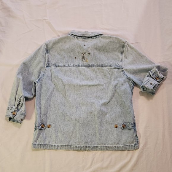 Christopher & Banks Embroidered Cats Light Wash Denim Shacket Size Medium - Picture 2 of 12